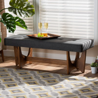 Baxton Studio BBT5368-Dark Grey/Walnut-Bench Theo Mid-Century Modern Dark Grey Fabric Upholstered Walnut Finished Bench